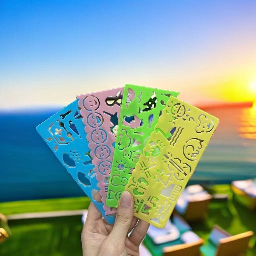 4pcs Cartoon Drawing Stencil Ruler Set For Students,Rulers - Multicolor - View 1