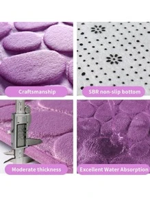 1pc Purple Pebble Pattern Bathroom Mat, Flannel Soft Comfortable Absorbent Anti-Skid Household Rug Floor Carpet Outdoor Rug Door Mat Room Decor Bathroom Accessories Back To School - Purple - View 5