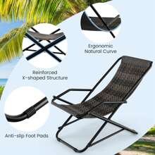 Patio Folding Rattan Sling Lounge Chair Ottoman Rocking Footrests Armrest - Xám - Xem 9