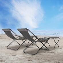 Patio Folding Rattan Sling Lounge Chair Ottoman Rocking Footrests Armrest - Xám - Xem 6