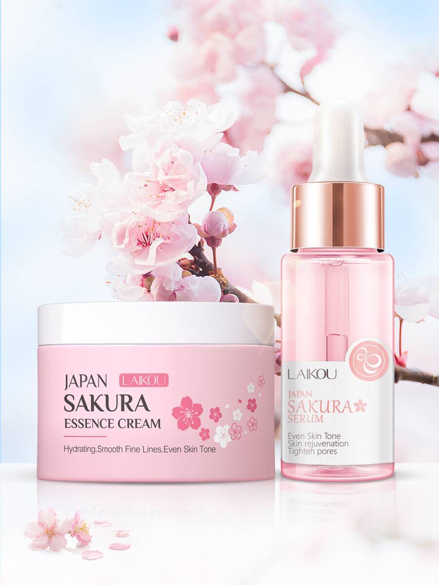 LAIKOU 一套两件装：莱寇日本樱花亮肤精华液和樱花保湿霜，清爽不油腻，焕活肌肤，保湿滋润，是送给女性、母亲、妻子、姐妹、女孩、女友的护肤佳品，也是母亲节的理想礼物。