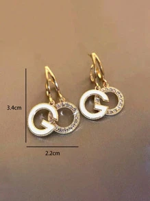 1入組時尚鋅合金字母耳墜適合女士適用於日常生活 - 彩色 - 查看 2