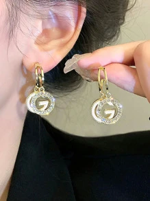 1入組時尚鋅合金字母耳墜適合女士適用於日常生活 - 彩色 - 查看 3