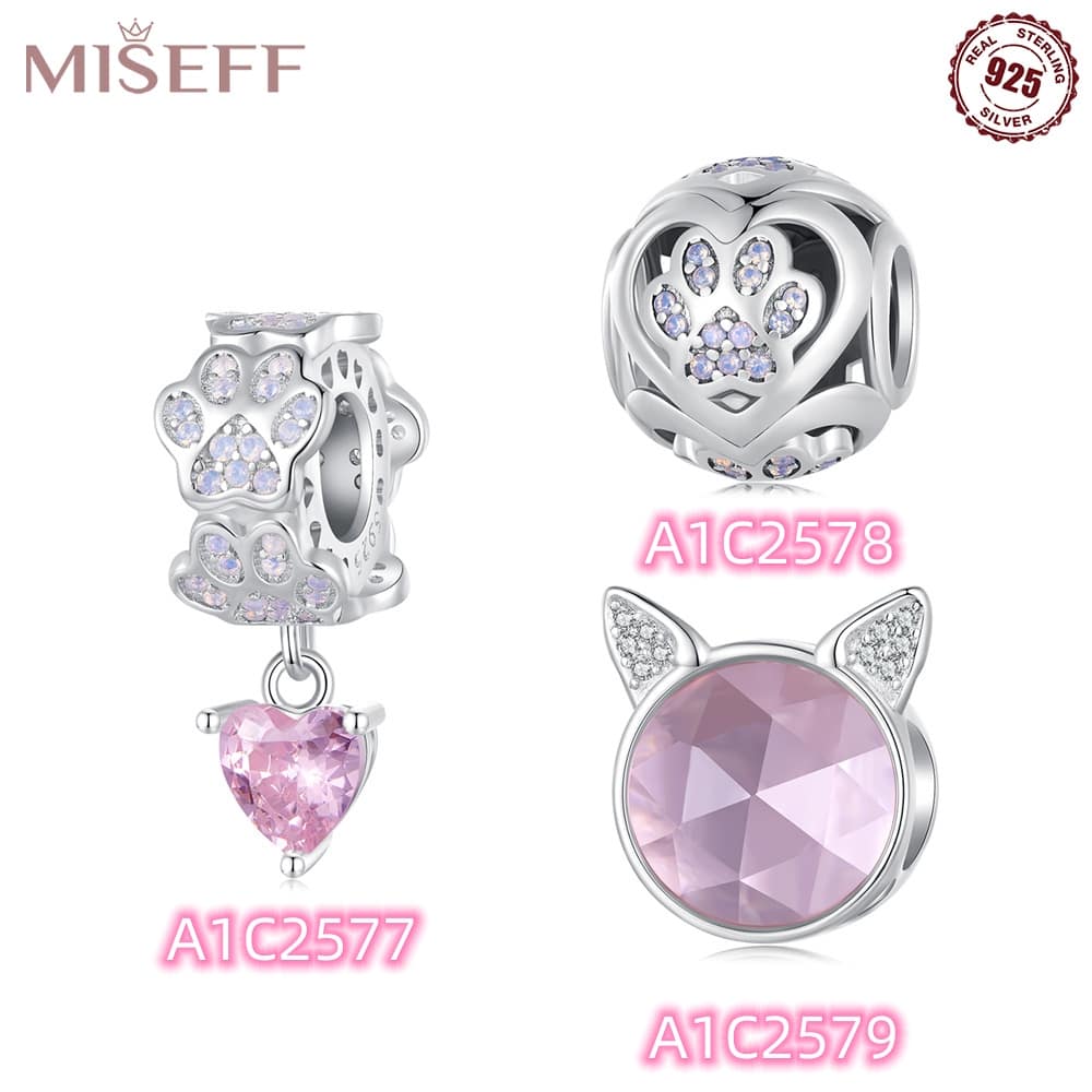 MISEFF 1入組純銀925可愛貓印花吊墜吊墜適用於DIY手環項鍊珠子珠寶製作禮物 - 銀色 - 查看 1