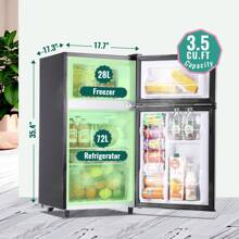 WANAI Compact Refrigerator 3.5 CU.FT Double Door Mini Fridge With Freezer Small Refrigerator With 7 Adjustable Temperature Side Door Wire Rack Suit For Dorm Office Apartment Black - Bạc - Xem 6