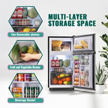 WANAI Compact Refrigerator 3.5 CU.FT Double Door Mini Fridge With Freezer Small Refrigerator With 7 Adjustable Temperature Side Door Wire Rack Suit For Dorm Office Apartment Black - Bạc - Xem 3