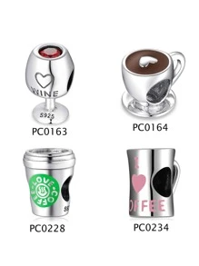 1入流行的立方氧化鋯珠吊墜- 咖啡杯,茶杯,葡萄酒杯設計,適用於辦公室風格,s925純銀diy魅力珠吊墜,適用於女性的日常穿著,媽媽,女孩,女友生日禮物