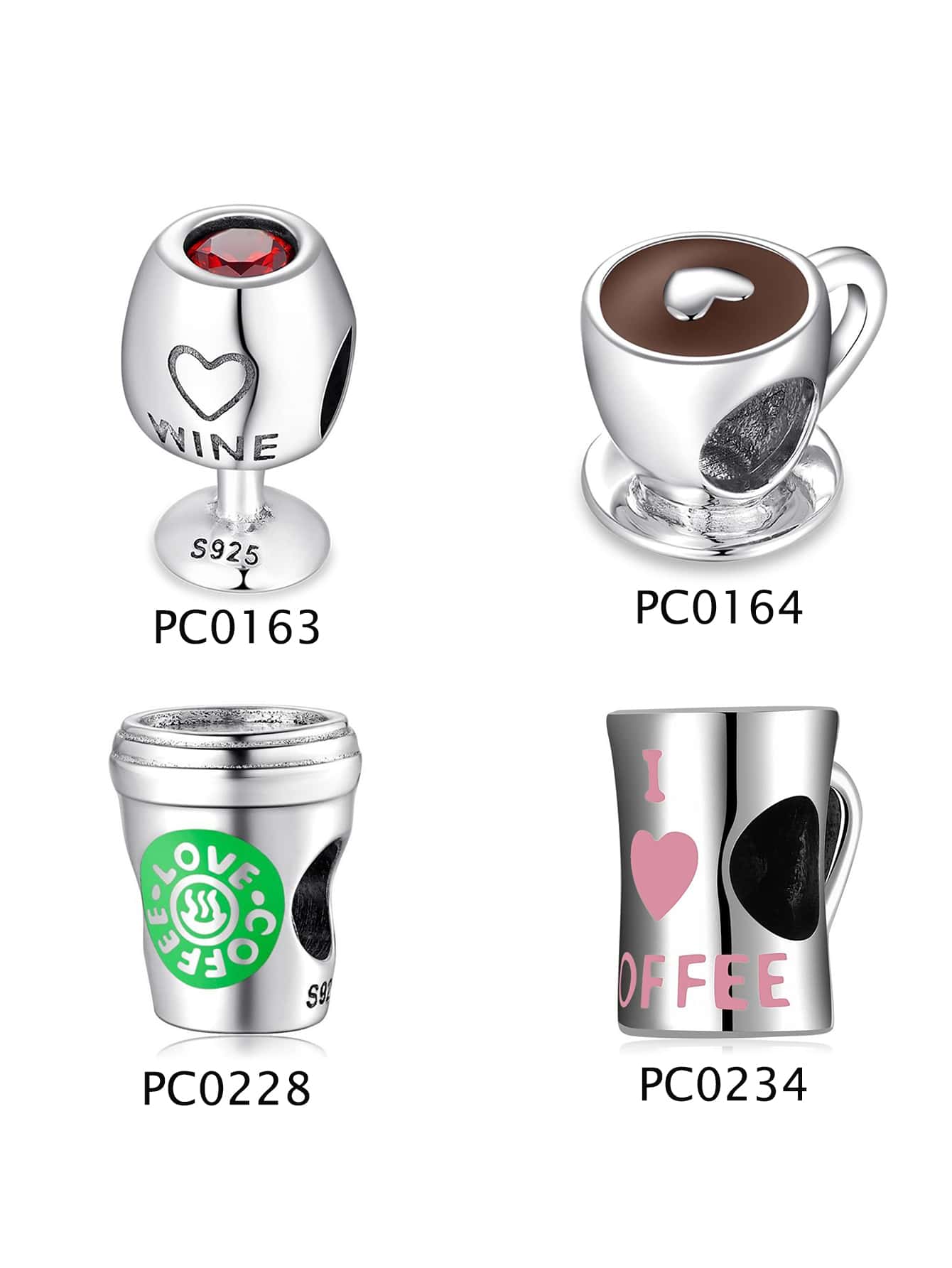 1入流行的立方氧化鋯珠吊墜- 咖啡杯,茶杯,葡萄酒杯設計,適用於辦公室風格,s925純銀diy魅力珠吊墜,適用於女性的日常穿著,媽媽,女孩,女友生日禮物