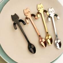 Stainless Steel Silver Cat Shaped Coffee Spoon - Cute cat coffee spoon - View 7