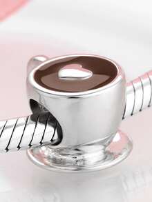 1入流行的立方氧化鋯珠吊墜- 咖啡杯,茶杯,葡萄酒杯設計,適用於辦公室風格,s925純銀diy魅力珠吊墜,適用於女性的日常穿著,媽媽,女孩,女友生日禮物