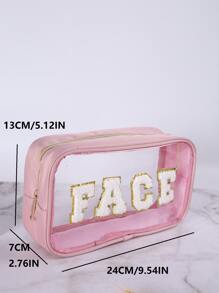 4pcs Embroidered Letter PVC Semi-Transparent Cosmetic Bag, Toiletry Pouch For Daily Use, Party, Travel - Multicolor - View 3