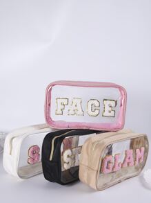 4pcs Embroidered Letter PVC Semi-Transparent Cosmetic Bag, Toiletry Pouch For Daily Use, Party, Travel - Multicolor - View 7