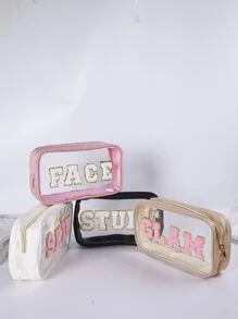 4pcs Embroidered Letter PVC Semi-Transparent Cosmetic Bag, Toiletry Pouch For Daily Use, Party, Travel - Multicolor - View 6