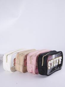 4pcs Embroidered Letter PVC Semi-Transparent Cosmetic Bag, Toiletry Pouch For Daily Use, Party, Travel - Multicolor - View 4
