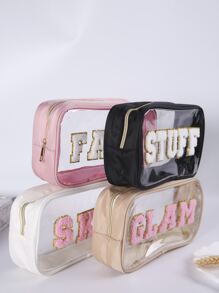 4pcs Embroidered Letter PVC Semi-Transparent Cosmetic Bag, Toiletry Pouch For Daily Use, Party, Travel - Multicolor - View 8