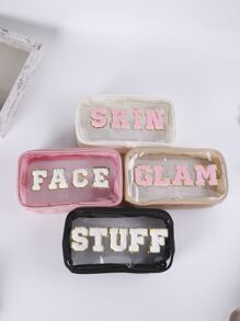 4pcs Embroidered Letter PVC Semi-Transparent Cosmetic Bag, Toiletry Pouch For Daily Use, Party, Travel - Multicolor - View 5