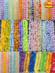 夏威夷花圈項鍊批發，熱帶花朵雷聲，夏威夷沙灘泳池夏威夷緞帶派對偏愛裝飾生日派對用品 - 彩色 - 查看 11