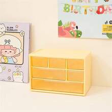 Kumilo Desktop Storage Box For Students, Large 6-cube Drawer Type Table Organizer With Dividers For Dressing Table, Jewelry Lens Case, Desk Drawer Type Sorting Storage Box, Makeup Stationery Brightly Colored Drawer Type Storage Box, Large Capacity Storage Box For Notebook - Yellow - View 5