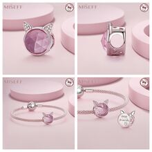 MISEFF 1入組純銀925可愛貓印花吊墜吊墜適用於DIY手環項鍊珠子珠寶製作禮物 - 銀色 - 查看 10