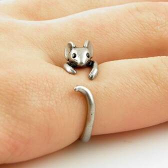 Creative Double Mouse Adjustable Alloy Ring Jewelry Accessory For Girls, Festival Gift