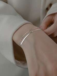 1pc Minimalist Ins Cool S925 Sterling Silver Double Layer Snake Bone Chain Bracelet For Women Gift High-End Jewelry - Silver - View 4