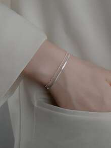 1pc Minimalist Ins Cool S925 Sterling Silver Double Layer Snake Bone Chain Bracelet For Women Gift High-End Jewelry - Silver - View 3