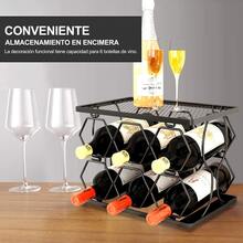 Estantes para Botellas de Vino de Metal, Estante de Vino Apilable de 2 Niveles, Estante para Botellas de Vino con 6 Botellas de Almacenamiento para Decoración de Mesa, Armario, Cocina - Negro - Ver 4