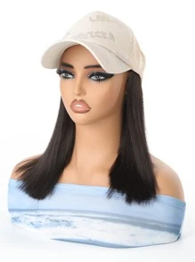 Sombrero con peluca de cabello corto para mujer, tipo gorra de béisbol hueca de una sola pieza, con hebilla interior, de estilo de celebridad de Internet, para primavera y verano - Negro - Ver 4