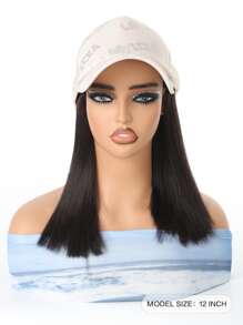 Sombrero con peluca de cabello corto para mujer, tipo gorra de béisbol hueca de una sola pieza, con hebilla interior, de estilo de celebridad de Internet, para primavera y verano - Negro - Ver 6