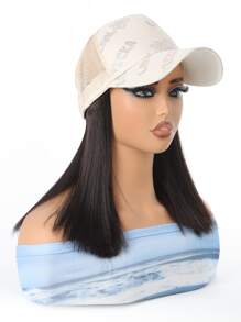 Sombrero con peluca de cabello corto para mujer, tipo gorra de béisbol hueca de una sola pieza, con hebilla interior, de estilo de celebridad de Internet, para primavera y verano - Negro - Ver 2