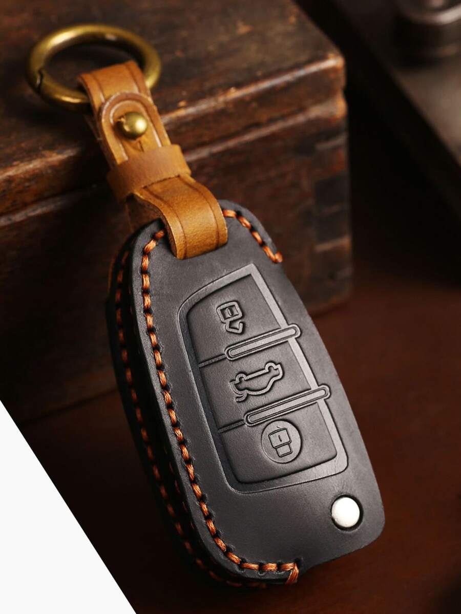 PU Leather Car Key Case Compatible With Audi Q3 A3 - Black - View 1