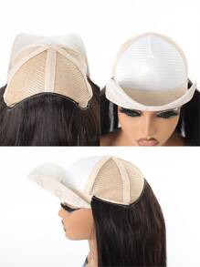 Sombrero con peluca de cabello corto para mujer, tipo gorra de béisbol hueca de una sola pieza, con hebilla interior, de estilo de celebridad de Internet, para primavera y verano - Negro - Ver 7