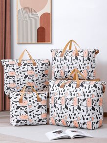 1 Miếng Có thể mang đi Hình con bò Túi bảo quản , Dễ thương Hình con bò Túi bảo quản , Chống ẩm Và Không thấm nước Túi lưu trữ chăn , Hành lý Bao bì , Và Sắc Chống lại Túi bảo quản - Đen và trắng - Xem 1