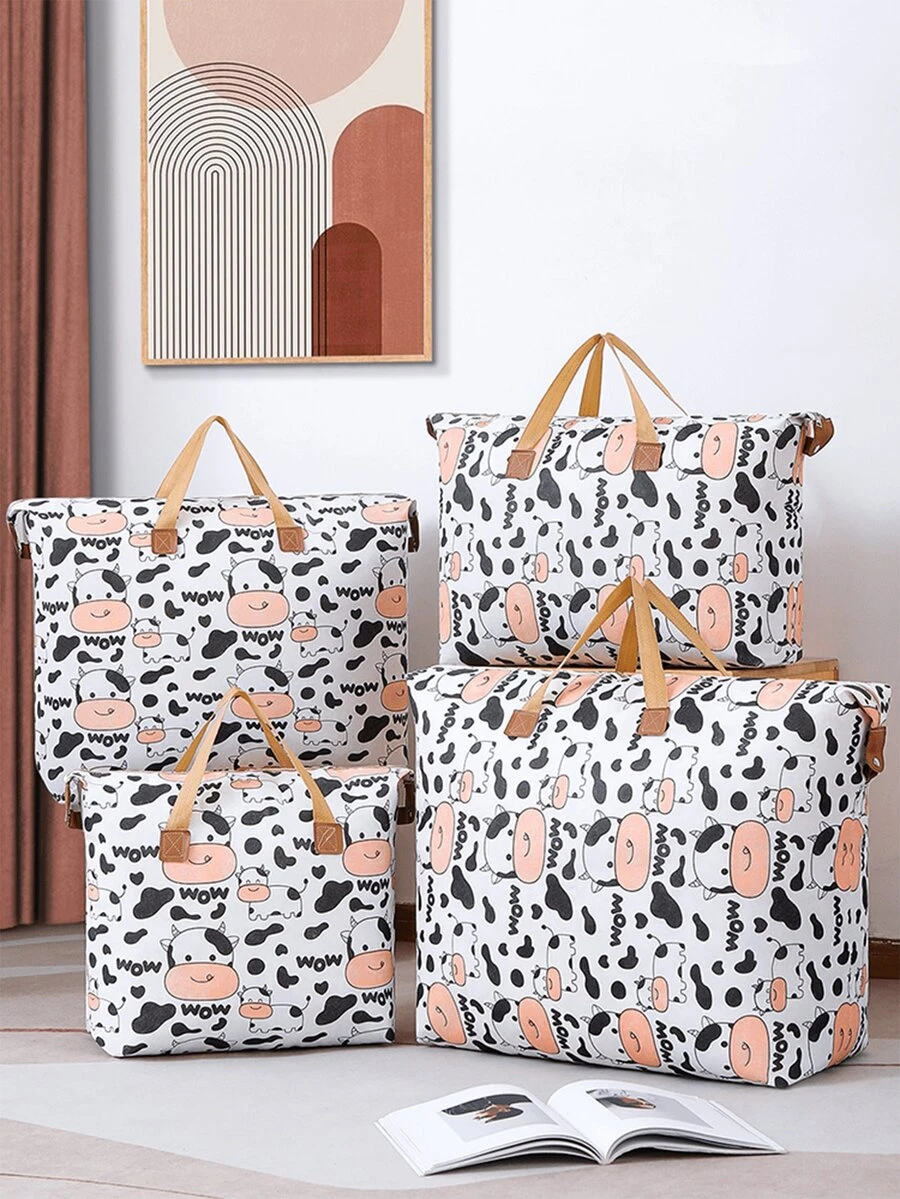 1 Miếng Có thể mang đi Hình con bò Túi bảo quản , Dễ thương Hình con bò Túi bảo quản , Chống ẩm Và Không thấm nước Túi lưu trữ chăn , Hành lý Bao bì , Và Sắc Chống lại Túi bảo quản - Đen và trắng - Xem 1