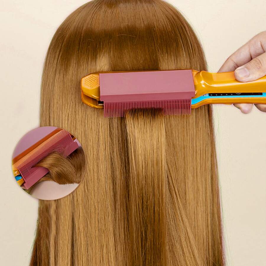 Bàn là duỗi tóc bằng sợi carbon chịu nhiệt độ cao với miếng dán tự dính để tạo kiểu tóc, phụ kiện đi kèm lược - Đỏ - Xem 1