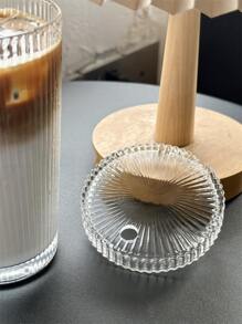 One Set Including Vertical Stripe Pattern Glass Water Cup With Lid, Straw And Sleeve For Coffee, Cold Drinks, Home Use, Minimalist Style - Clear - View 7