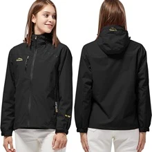 Chamarra impermeable para mujer, ligera, resistente al viento, con cierre completa, plegable, cortavientos con capucha,Chaqueta Cortavientos Impermeable Casual De Moda Para Mujer,Chamarra impermeable ligera para mujer, rompevientos con capucha para exteriores, senderismo, escalada, viajes - Negro - Ver 5