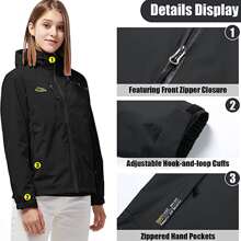 Chamarra impermeable para mujer, ligera, resistente al viento, con cierre completa, plegable, cortavientos con capucha,Chaqueta Cortavientos Impermeable Casual De Moda Para Mujer,Chamarra impermeable ligera para mujer, rompevientos con capucha para exteriores, senderismo, escalada, viajes - Negro - Ver 3