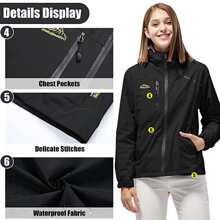 Chamarra impermeable para mujer, ligera, resistente al viento, con cierre completa, plegable, cortavientos con capucha,Chaqueta Cortavientos Impermeable Casual De Moda Para Mujer,Chamarra impermeable ligera para mujer, rompevientos con capucha para exteriores, senderismo, escalada, viajes - Negro - Ver 4