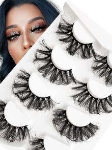 Asiteo 4 Pairs 25mm 9D Faux Mink Lashes Bulk Russian Volume Fluffy Natural False Eyelashes Thick Dramatic Faux Mink Eyelashes - 黑色 - 查看 6