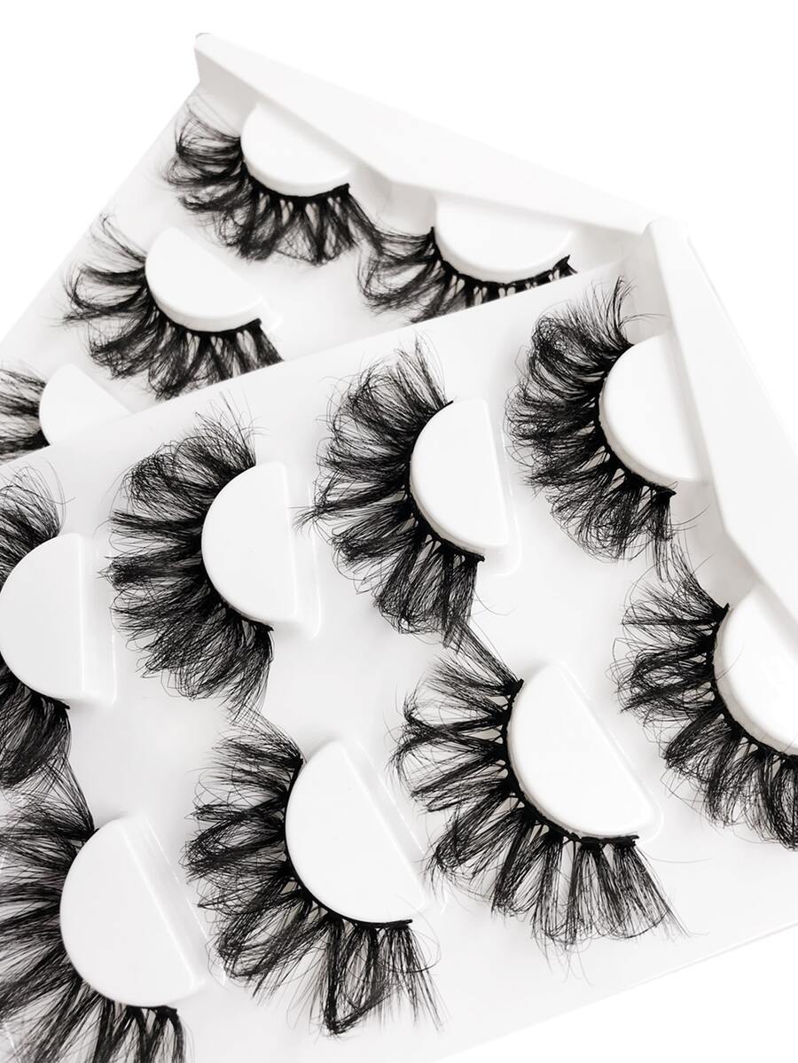 Asiteo 4 Pairs 25mm 9D Faux Mink Lashes Bulk Russian Volume Fluffy Natural False Eyelashes Thick Dramatic Faux Mink Eyelashes - 黑色 - 查看 1