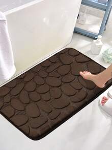 1pc Coffee Pebble Pattern Bathroom Mat, Flannel Soft Comfortable Water-absorbing Anti-slip Household Rug - coffee color - View 3