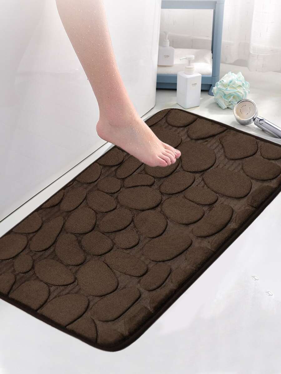 1pc Coffee Pebble Pattern Bathroom Mat, Flannel Soft Comfortable Water-absorbing Anti-slip Household Rug - coffee color - View 1