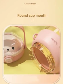 可愛矽膠泰迪熊圖案隔熱水瓶大容量兒童塑料雙層飲水杯