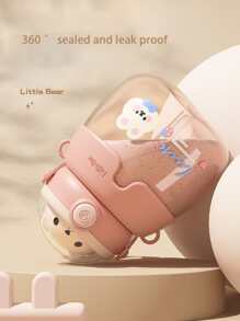 可愛矽膠泰迪熊圖案隔熱水瓶大容量兒童塑料雙層飲水杯