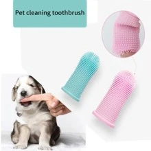 狗狗牙刷360º矽膠狗狗齒刷帶套適用於狗狗洗牙,狗狗超級柔軟寵物手指牙刷洗牙矽膠齒刷工具狗狗貓清潔,藍色 - 藍色 - 查看 1