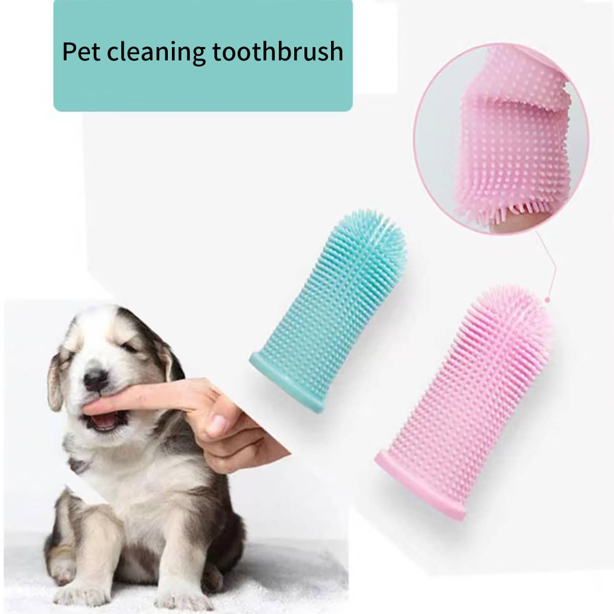 狗狗牙刷360º矽膠狗狗齒刷帶套適用於狗狗洗牙,狗狗超級柔軟寵物手指牙刷洗牙矽膠齒刷工具狗狗貓清潔,藍色 - 藍色 - 查看 1