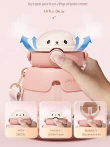 可愛矽膠泰迪熊圖案隔熱水瓶大容量兒童塑料雙層飲水杯