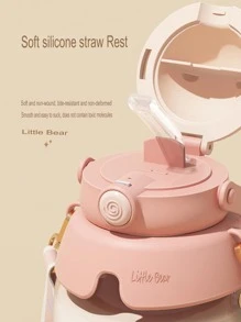 可愛矽膠泰迪熊圖案隔熱水瓶大容量兒童塑料雙層飲水杯