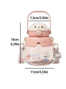 可愛矽膠泰迪熊圖案隔熱水瓶大容量兒童塑料雙層飲水杯